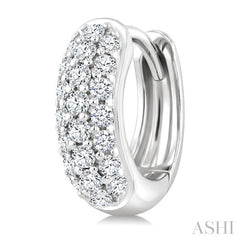 1/3 Ctw Triple Row Round Cut Diamond Huggie Earrings in 10K White Gold