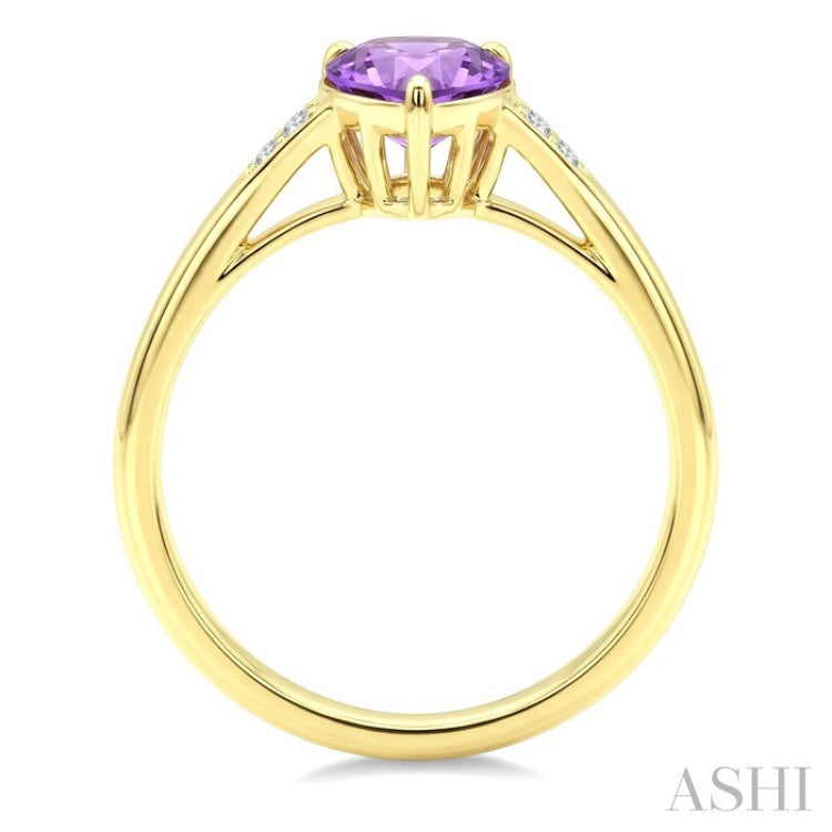 16X6 MM Evoque Gemstones Pear Shape Amethyst and 1/50 Ctw Round Cut Diamond Semi-Precious Ring in 10K Yellow Gold