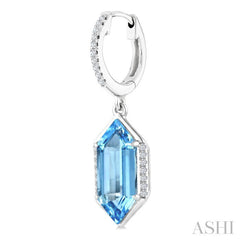 14X6 MM Evoque Gemstones Hexagon Shape Blue Topaz and 1/5 Ctw Round Cut Diamond Semi-Precious Earrings in 14K White Gold