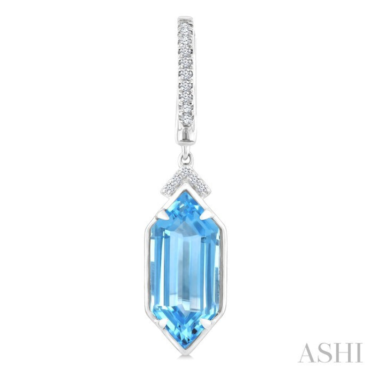 14X6 MM Evoque Gemstones Hexagon Shape Blue Topaz and 1/6 Ctw Round Cut Diamond Semi-Precious Earrings in 14K White Gold