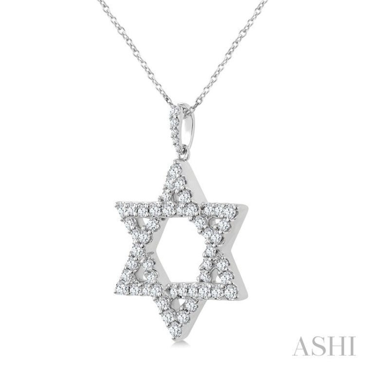 1 Ctw Star of David Round Cut Diamond Fashion Pendant With Chain in 14K White Gold