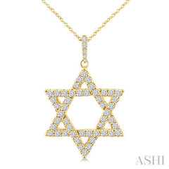 3/4 Ctw Star of David Round Cut Diamond Fashion Pendant With Chain in 14K Yellow Gold