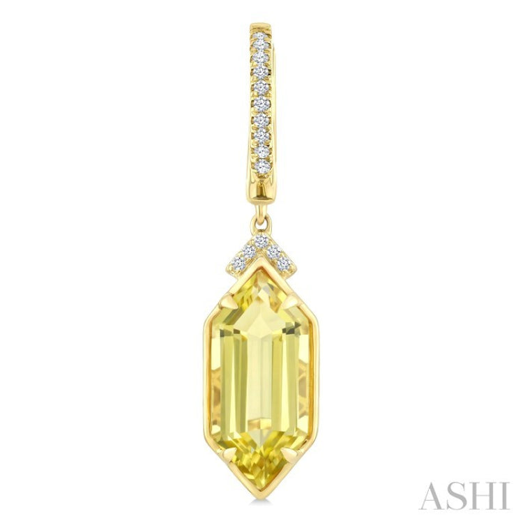 14X6 MM Evoque Gemstones Hexagon Shape Lemon Quartz and 1/6 Ctw Round Cut Diamond Semi-Precious Earrings in 14K Yellow Gold