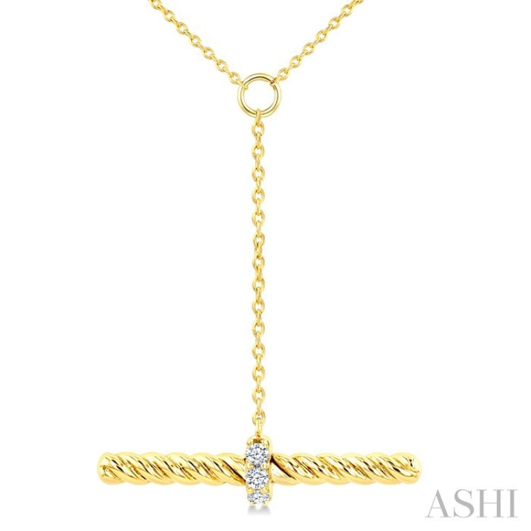 1/20 Ctw Round Cut Diamond  T-Bar Fashion Rope Necklace in 10K Yellow Gold