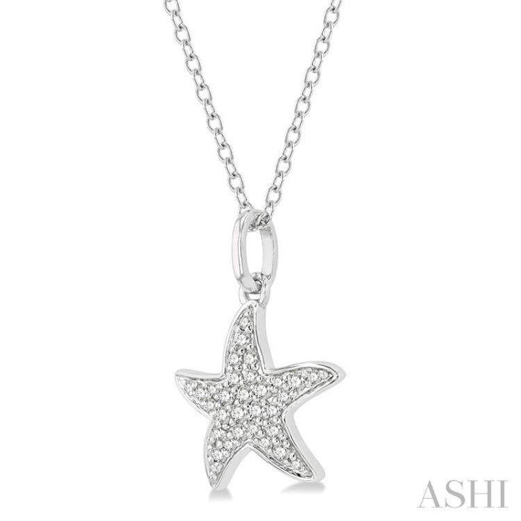 1/10 Ctw Starfish Petite Round Cut Diamond Fashion Pendant With Chain in 14K White Gold