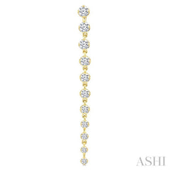 1 Ctw Graduated Round Cut Diamond Long Earrings in 14K Yellow Gold