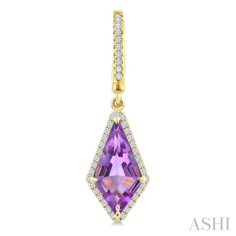 14X7 MM Evoque Gemstones Kite Shape Amethyst and 1/3 Ctw Round Cut Diamond Semi-Precious Earrings in 14K Yellow Gold