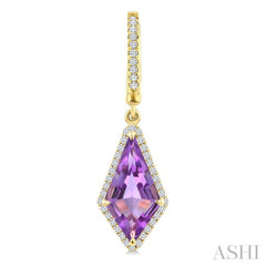 14X7 MM Evoque Gemstones Kite Shape Amethyst and 1/3 Ctw Round Cut Diamond Semi-Precious Earrings in 14K Yellow Gold