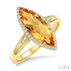 16X7 MM Evoque Gemstone Marquise Shape Citrine and 1/6 Ctw Round Cut Diamond Semi-Precious Ring in 10K Yellow Gold