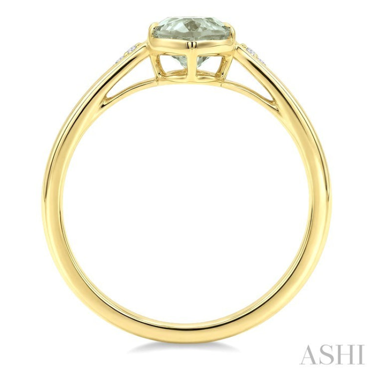 16X6 MM Evoque Gemstone Oval Shape Green Amethyst and 1/50 Ctw Round Cut Diamond Semi-Precious Ring in 10K Yellow Gold
