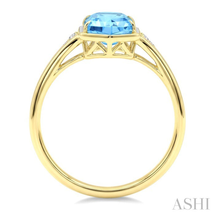 16X6 MM Evoque Gemstones Hexagon Shape Blue Topaz and 1/10 Ctw Round Cut Diamond Semi-Precious Ring in 10K Yellow Gold
