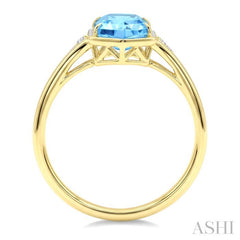 16X6 MM Evoque Gemstones Hexagon Shape Blue Topaz and 1/10 Ctw Round Cut Diamond Semi-Precious Ring in 10K Yellow Gold