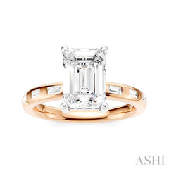 1/4 Ctw Emerald Shape Baguette and Round Cut Diamond Semi-Mount Engagement Ring in 14K Rose and White Gold