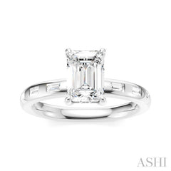 1/4 Ctw Emerald Shape Baguette and Round Cut Diamond Semi-Mount Engagement Ring in 14K White Gold