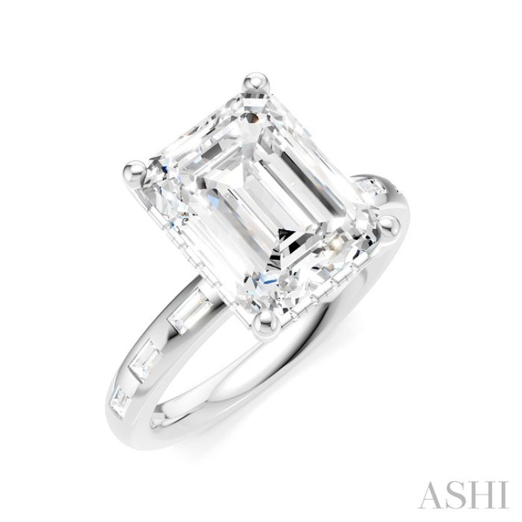 1/3 Ctw Emerald Shape Baguette and Round Cut Diamond Semi-Mount Engagement Ring in 14K White Gold