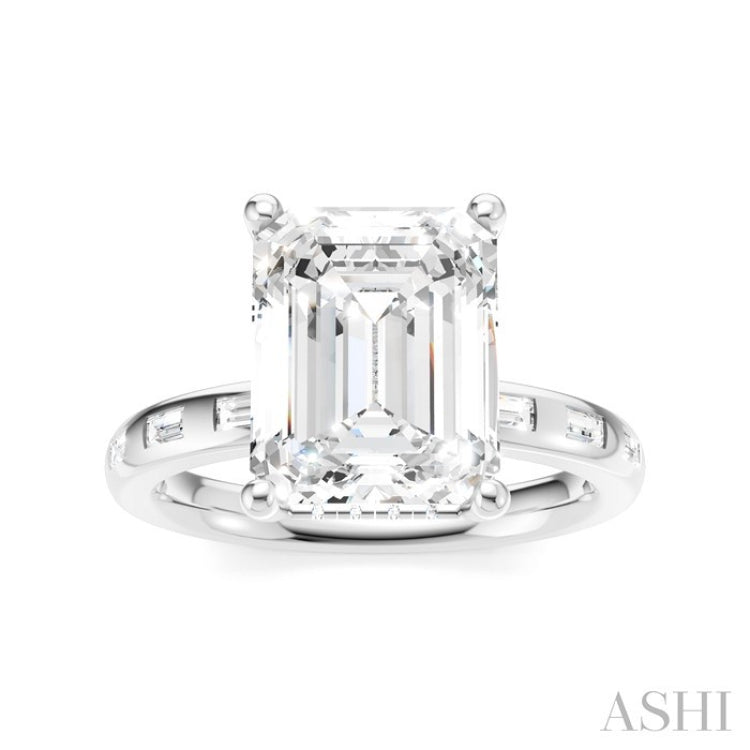 1/3 Ctw Emerald Shape Baguette and Round Cut Diamond Semi-Mount Engagement Ring in 14K White Gold
