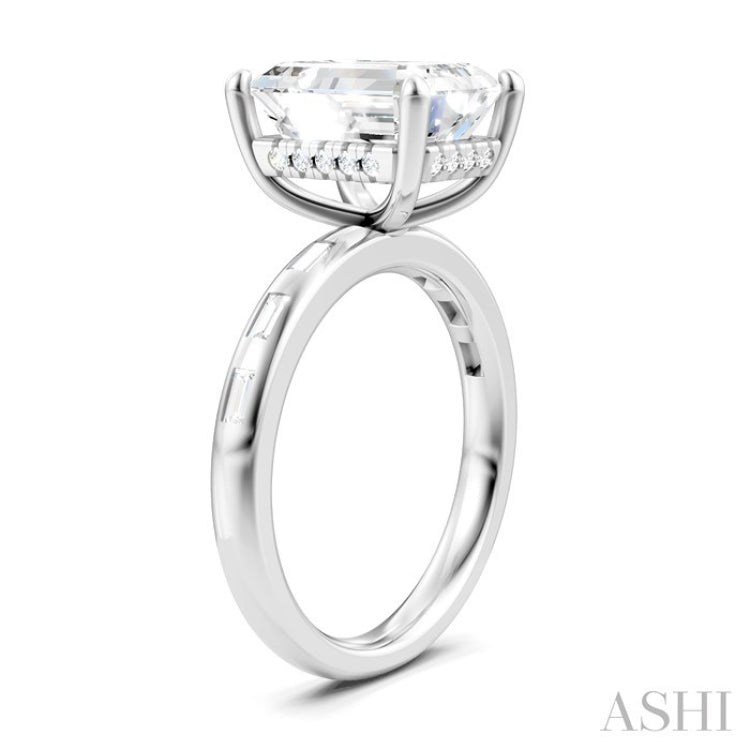 1/3 Ctw Emerald Shape Baguette and Round Cut Diamond Semi-Mount Engagement Ring in 14K White Gold