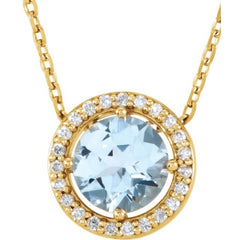 14K Yellow Gold Natural Aquamarine & .06 CTW Natural Diamond Semi-Set Halo-Style 16" Necklace