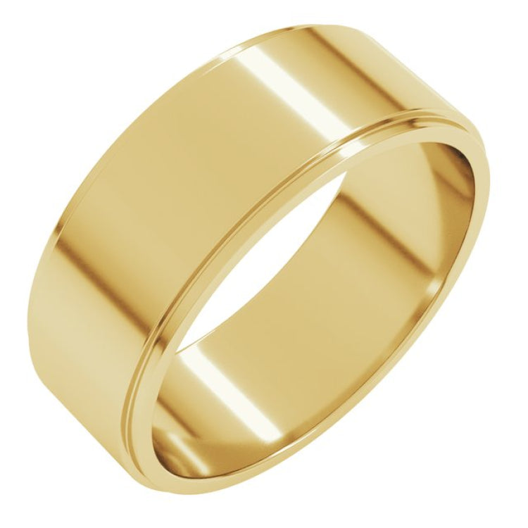 14K Yellow Gold 7 mm Stepped-Edge Flat Band Size 8