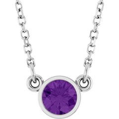 14K White Gold Natural Amethyst Solitaire 16" Necklace