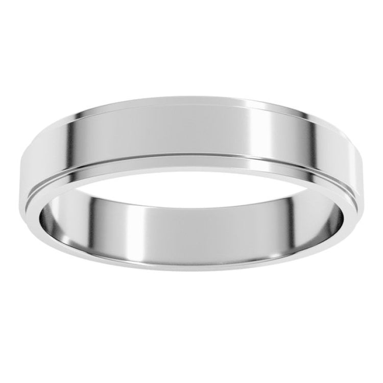 14K White Gold 4 mm Stepped-Edge Flat Band Size 10