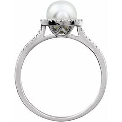 Sterling Silver Cultured White Freshwater Pearl & .01 CTW Natural Diamond Ring