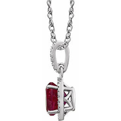 Sterling Silver Lab-Grown Ruby & .01 CTW Natural Diamond 18" Necklace