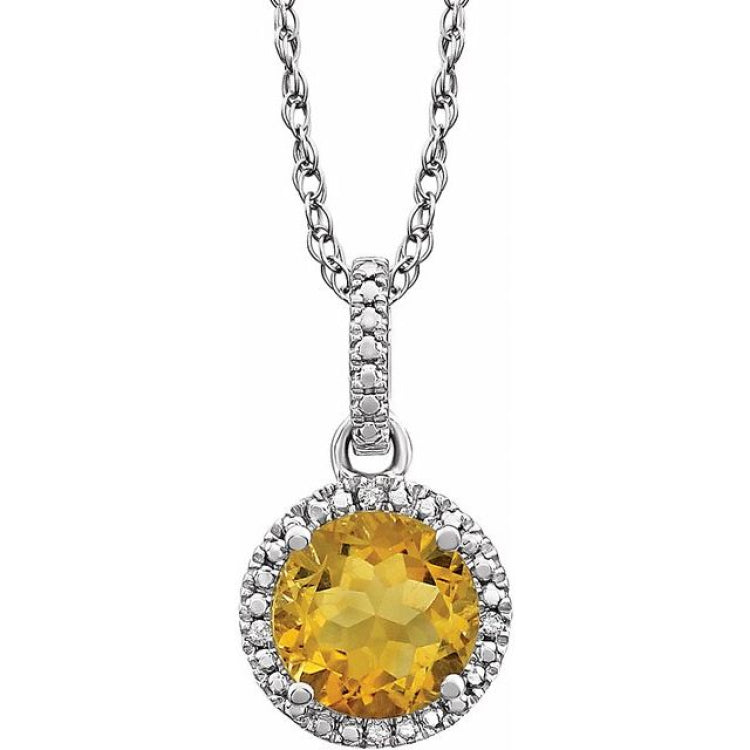 Sterling Silver Natural Citrine & .01 CTW Natural Diamond 18" Necklace