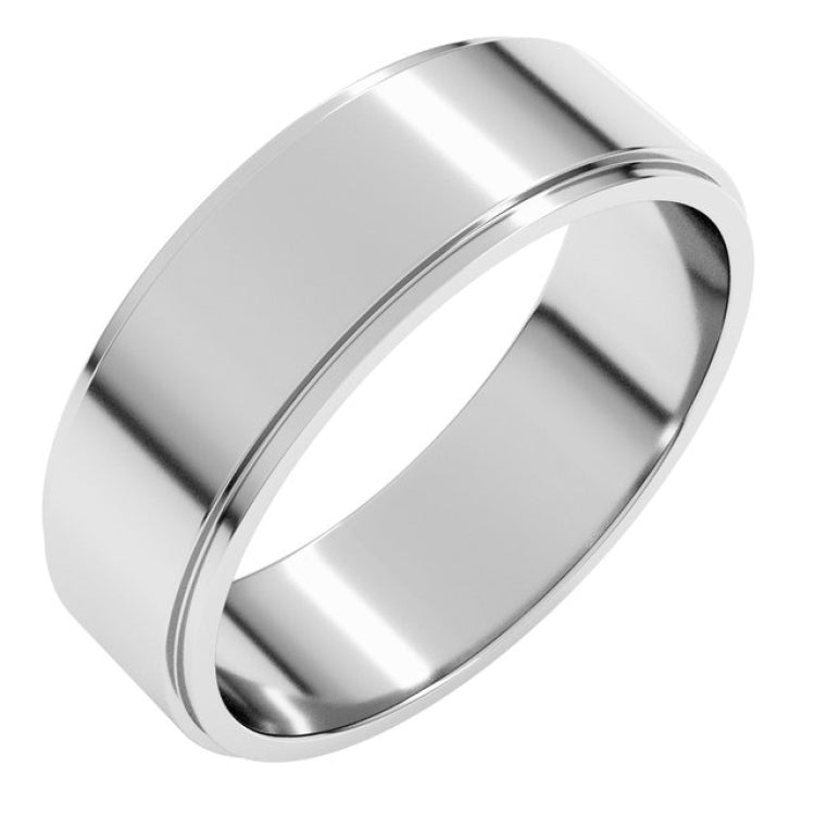 Sterling Silver 6 mm Stepped-Edge Flat Band Size 8.5