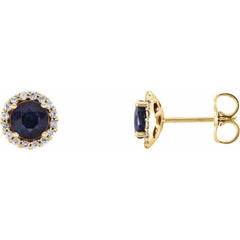 14K Yellow Gold 5 mm Natural Blue Sapphire & 1/8 CTW Natural Diamond Earrings