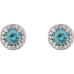 14K White Gold 5 mm Natural Aquamarine & 1/8 CTW Natural Diamond Earrings
