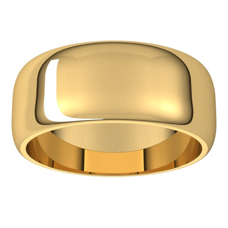 14K Yellow Gold 8 mm Half Round Band Size 13