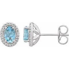 Sterling Silver Natural Sky Blue Topaz & .025 CTW Natural Diamond Earrings