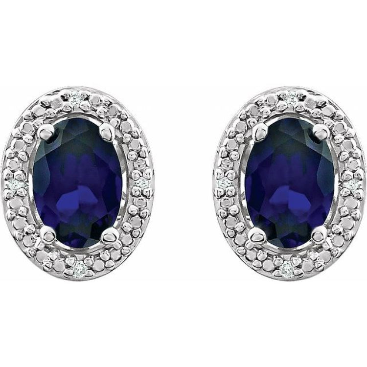 Sterling Silver Lab-Grown Blue Sapphire & .025 CTW Natural Diamond Earrings