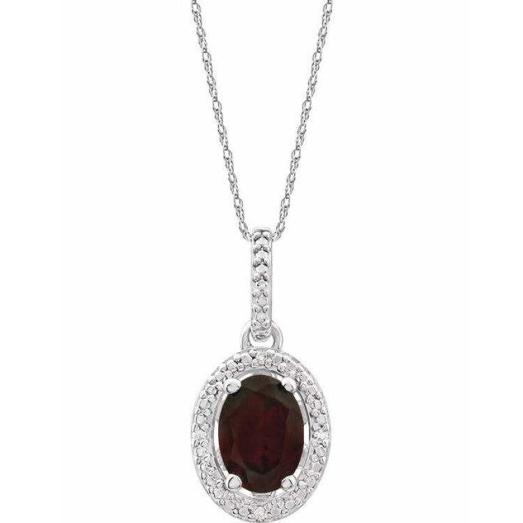 Sterling Silver Natural Mozambique Garnet & .01 CTW Natural Diamond 18" Necklace