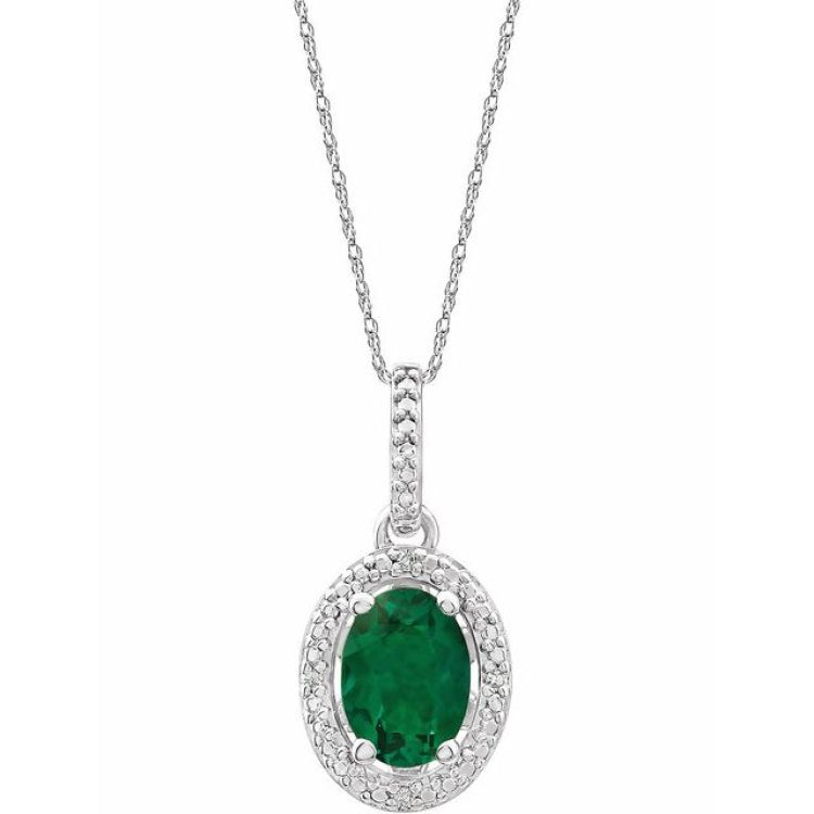 Sterling Silver Lab-Grown Emerald & .01 CTW Natural Diamond 18" Necklace