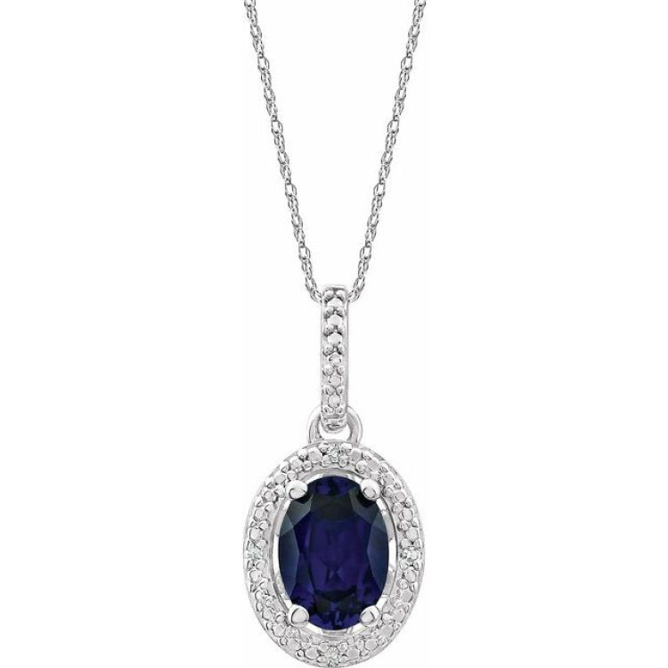 Sterling Silver Lab-Grown Blue Sapphire & .01 CTW Natural Diamond 18" Necklace