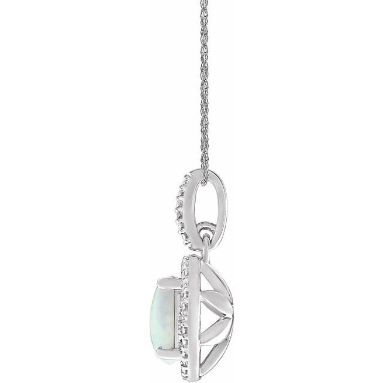 Sterling Silver Lab-Grown Opal & .01 CTW Natural Diamond 18" Necklace