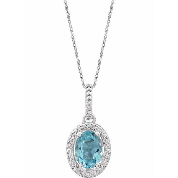 Sterling Silver Natural Sky Blue Topaz & .01 CTW Natural Diamond 18" Necklace