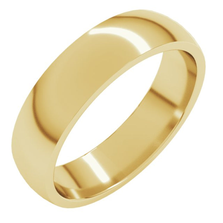 10K Yellow Gold 5 mm Lightweight Comfort-Fit Half Round Band Size 13
