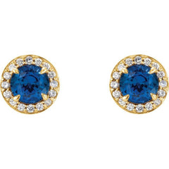 14K Yellow Gold 4 mm Natural Blue Sapphire & 1/10 CTW Natural Diamond Earrings