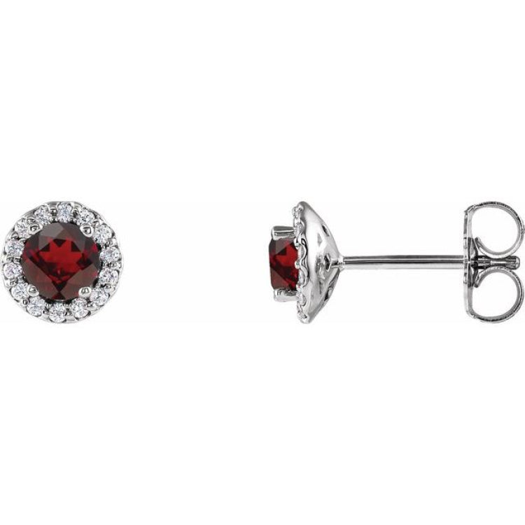 14K White Gold 4 mm Natural Mozambique Garnet & 1/10 CTW Natural Diamond Earrings