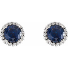 14K White Gold 4 mm Lab-Grown Blue Sapphire & 1/10 CTW Natural Diamond Earrings