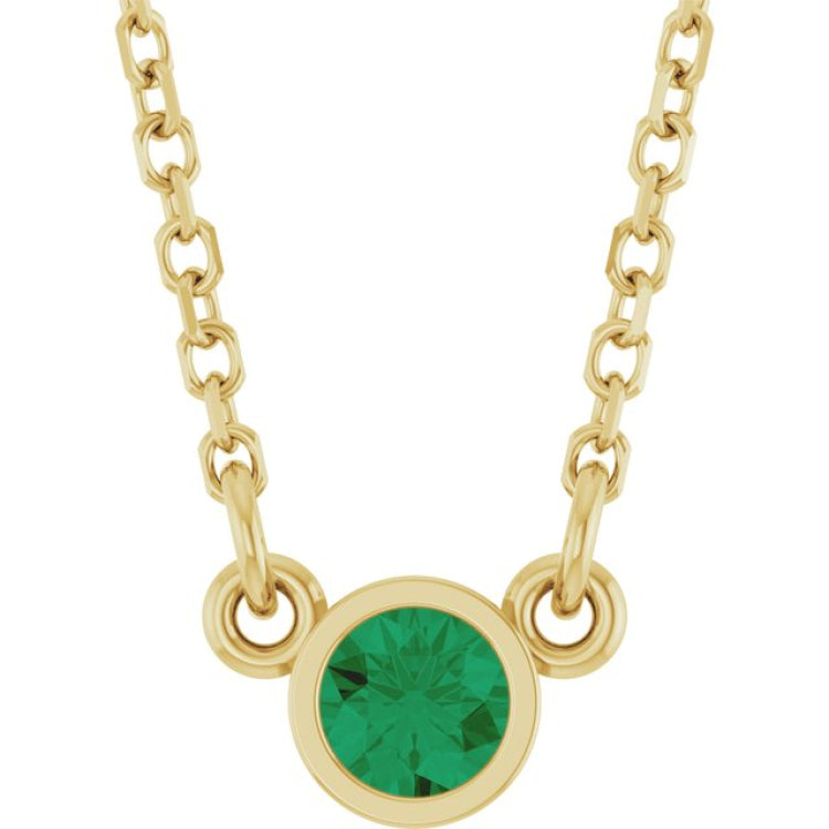 14K Yellow Gold Natural Emerald Solitaire 16" Necklace
