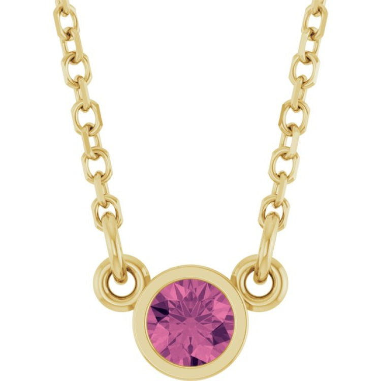 14K Yellow Gold Natural Pink Tourmaline Solitaire 16" Necklace