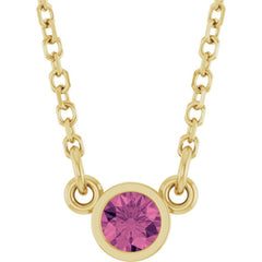 14K Yellow Gold Natural Pink Tourmaline Solitaire 16" Necklace