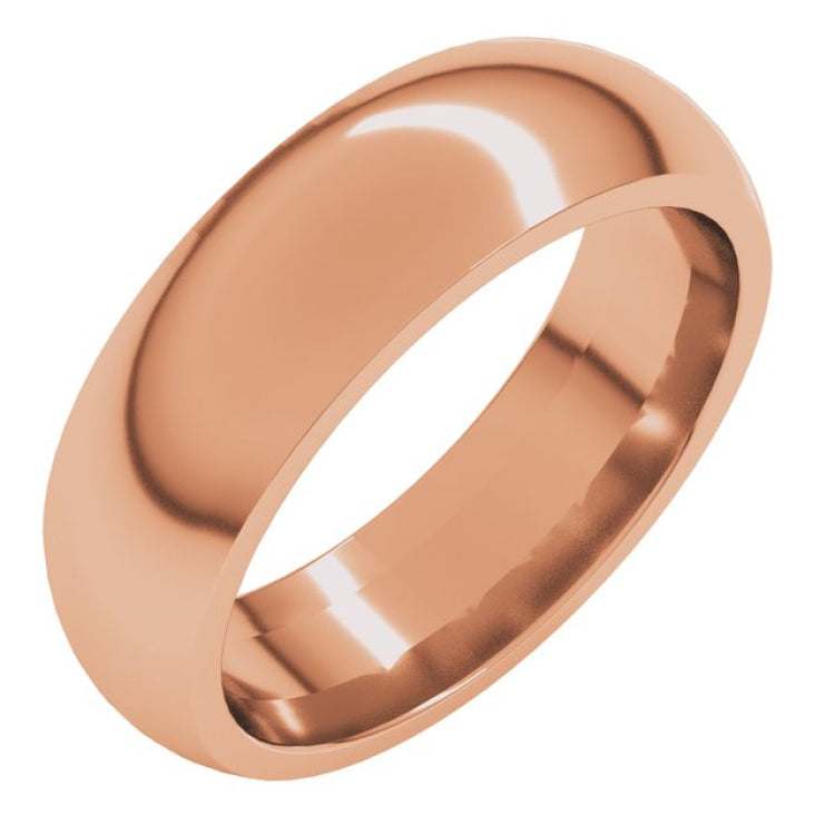 14K Rose Gold 6 mm Comfort-Fit Half Round Band Size 10