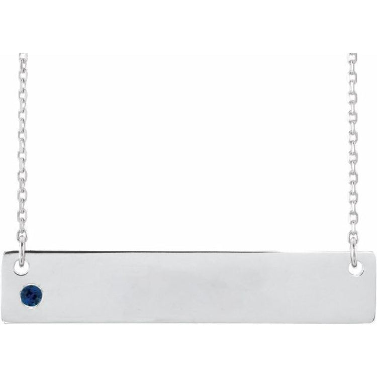 Sterling Silver Natural Blue Sapphire Engravable Bar 16-18" Necklace