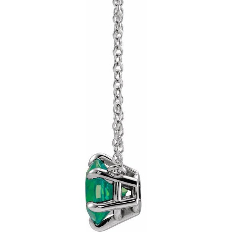14K White Gold Lab-Grown Emerald Solitaire 18" Necklace