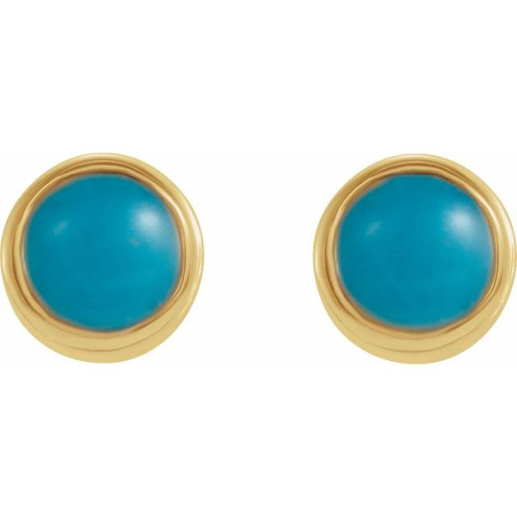 14K Yellow Gold Natural Turquoise Bezel-Set Earrings